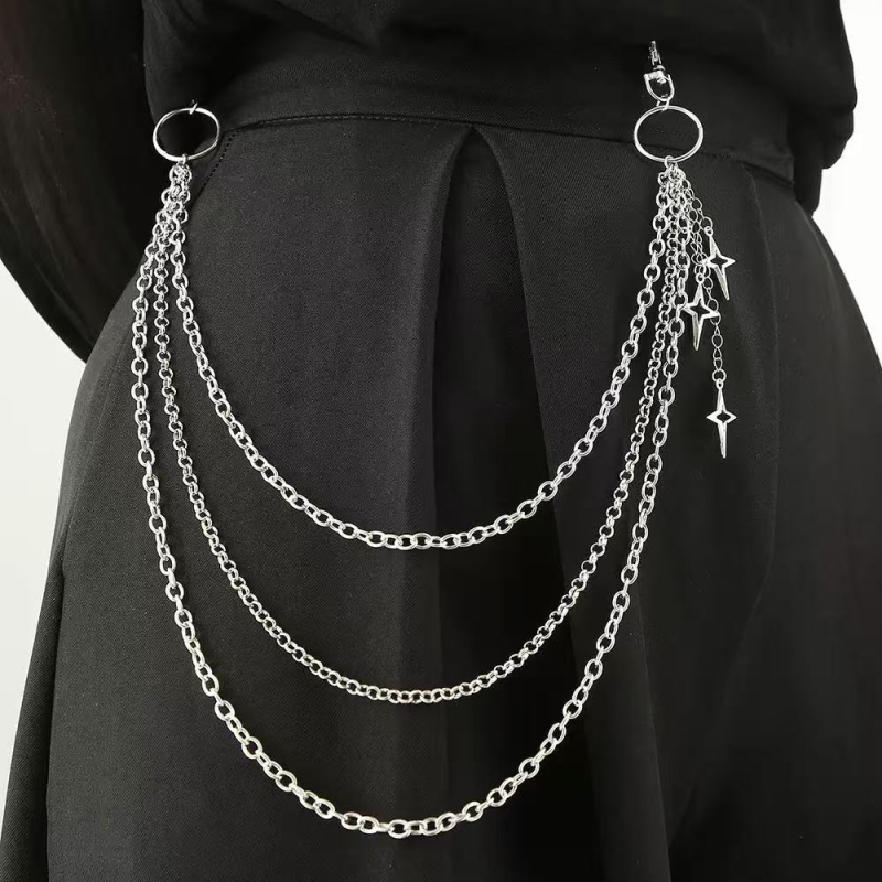 Metalni lanac za hlače s višeslojnim dizajnom i privjeskom zvijezde s četiri vrha, hip-hop stil, Miao rou jewelry, ljeto 2025