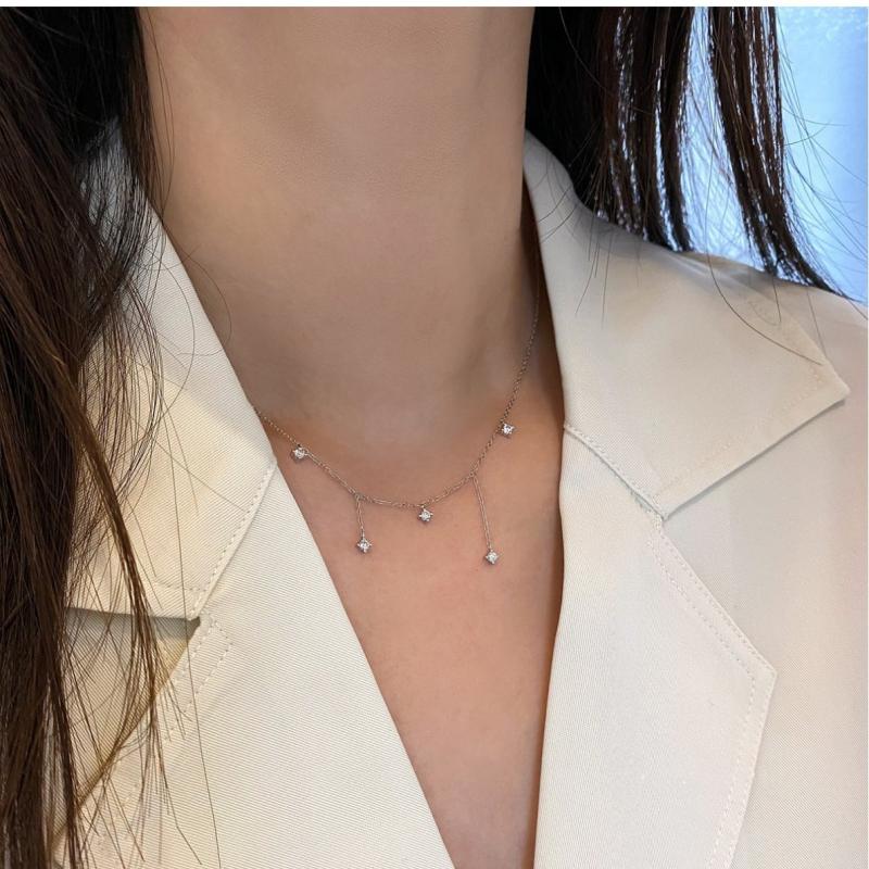 Colier din argint 925 cu zirconiu, design geometric, lanț încrucișat, cod N131