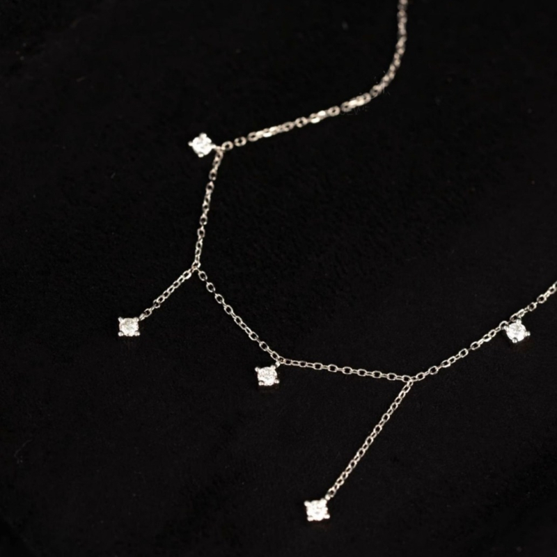 Colier din argint 925 cu zirconiu, design geometric, lanț încrucișat, cod N131