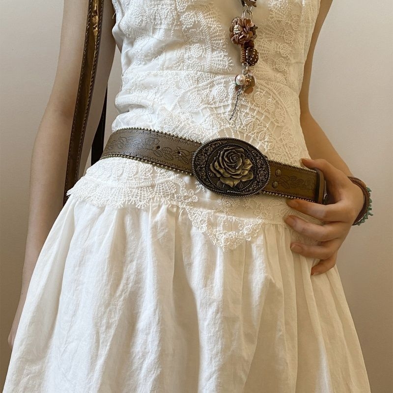 Ženski kaiš u američko-etičkom retro stilu, plastični remen, spona od legure, kopča s iglom, japansko-korejski inspiriran stil, svježe i slatko.