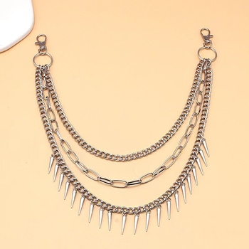 Lanț metalic de talie cu pandantiv punk cu nituri, cataramă din aliaj, închidere cu cârlig, lățime 2-4 cm, finisaj electroplacat