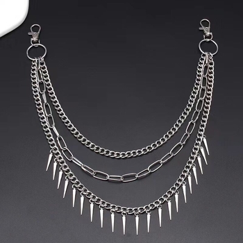 Lanț metalic de talie cu pandantiv punk cu nituri, cataramă din aliaj, închidere cu cârlig, lățime 2-4 cm, finisaj electroplacat