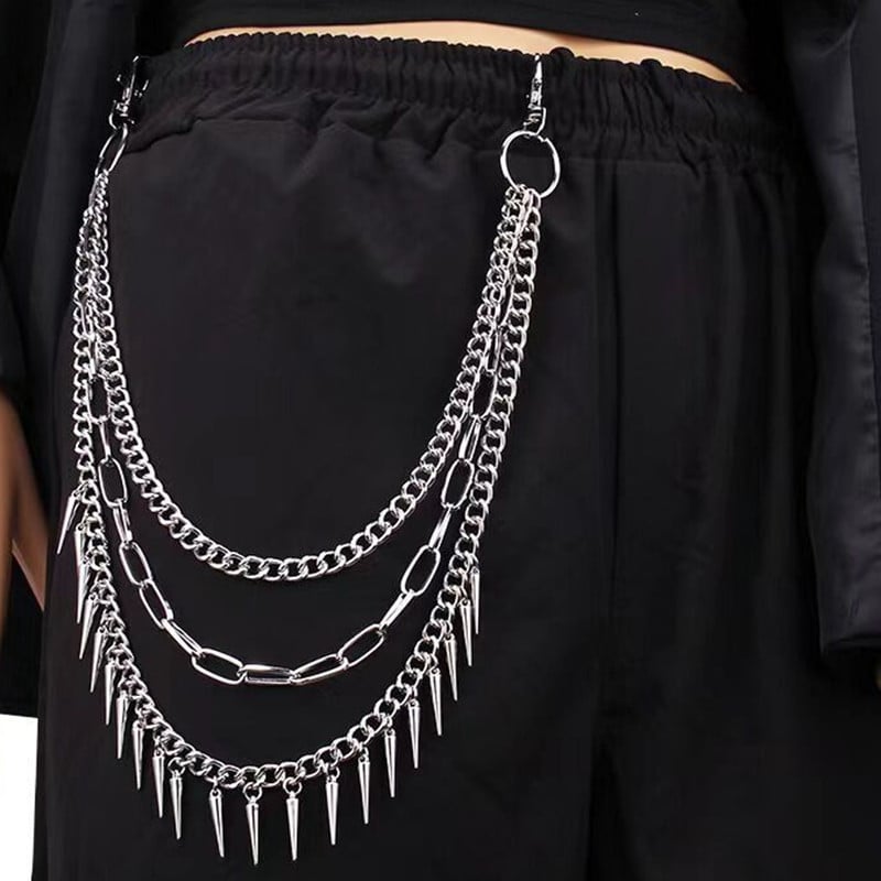 Lanț metalic de talie cu pandantiv punk cu nituri, cataramă din aliaj, închidere cu cârlig, lățime 2-4 cm, finisaj electroplacat