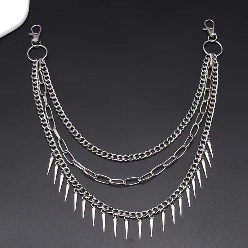 Lanț metalic de talie cu pandantiv punk cu nituri, cataramă din aliaj, închidere cu cârlig, lățime 2-4 cm, finisaj electroplacat