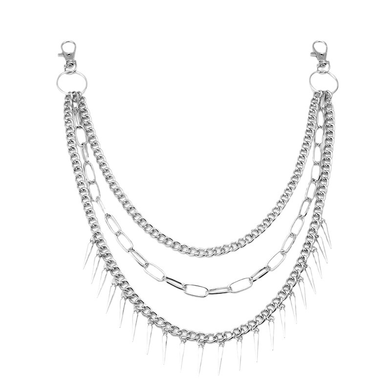 Lanț metalic de talie cu pandantiv punk cu nituri, cataramă din aliaj, închidere cu cârlig, lățime 2-4 cm, finisaj electroplacat