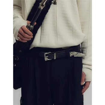 Rory 24 Curea Kendo din piele naturală, gravată, cu textură suede și cataramă din aliaj cu știft (Primăvara 2023)