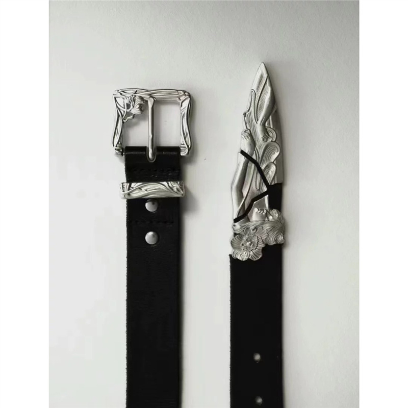 Rory 24 Curea Kendo din piele naturală, gravată, cu textură suede și cataramă din aliaj cu știft (Primăvara 2023)