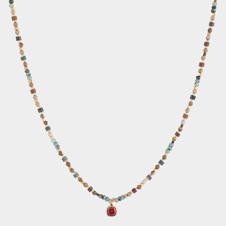 Colier cu pandant geometric, aur 18K, lanț tip corn, lucrat manual