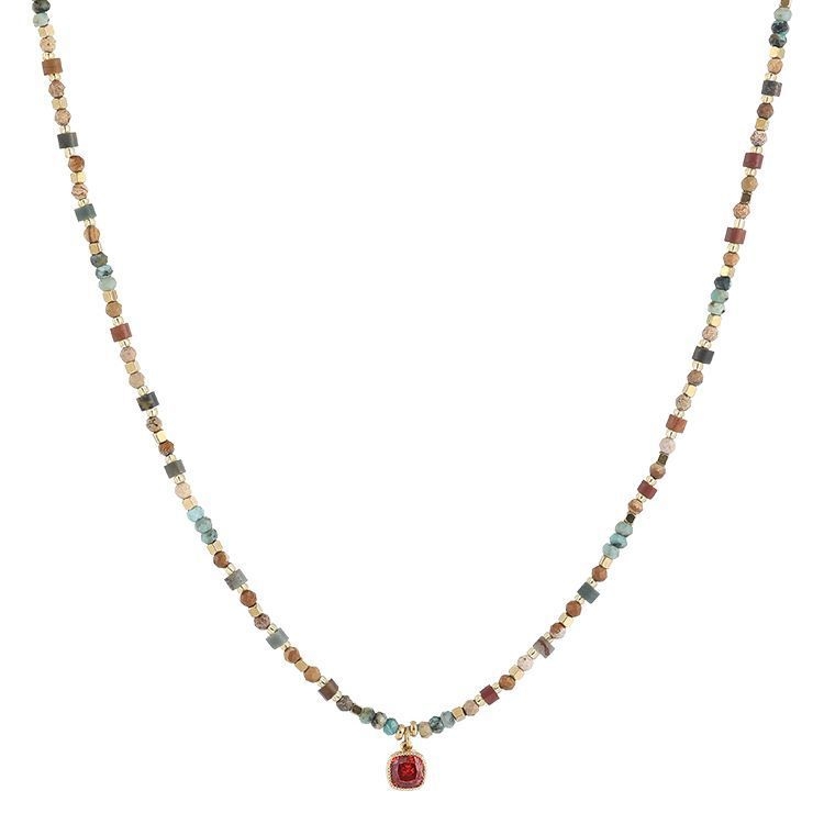 Colier cu pandant geometric, aur 18K, lanț tip corn, lucrat manual