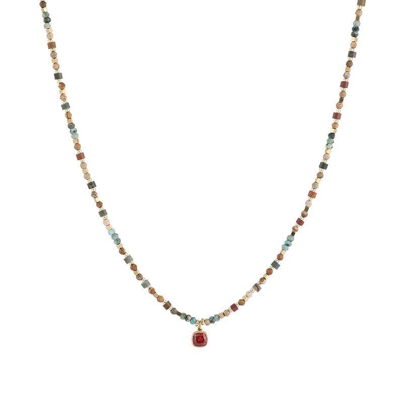 Colier cu pandant geometric, aur 18K, lanț tip corn, lucrat manual