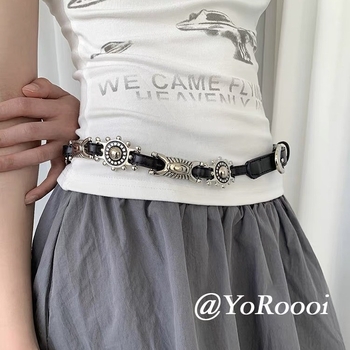 Centură din PU cu cataramă din aliaj, închidere cu știft, suprafață electroplată, vară 2025, accesoriu versatil, elegant în stil lux lejer