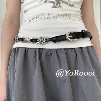 Centură din PU cu cataramă din aliaj, închidere cu știft, suprafață electroplată, vară 2025, accesoriu versatil, elegant în stil lux lejer