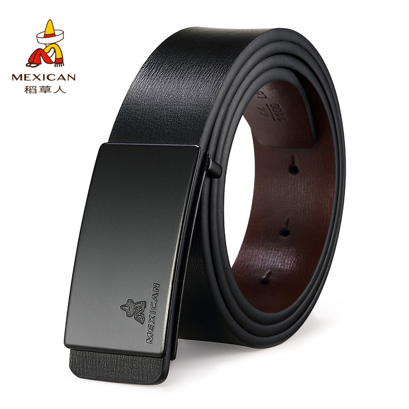 Rookman Curea de bărbați din piele - piele split de vițel, cataramă din aliaj, închidere lină, lățime 2-4 cm, stil coreean