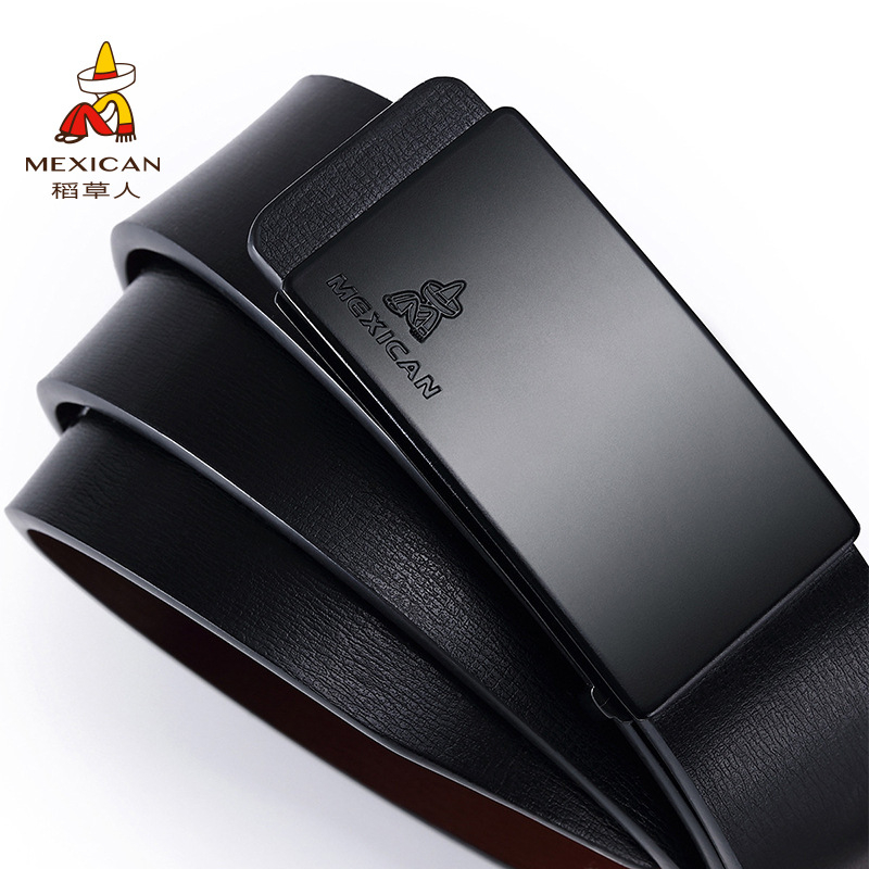 Rookman Curea de bărbați din piele - piele split de vițel, cataramă din aliaj, închidere lină, lățime 2-4 cm, stil coreean