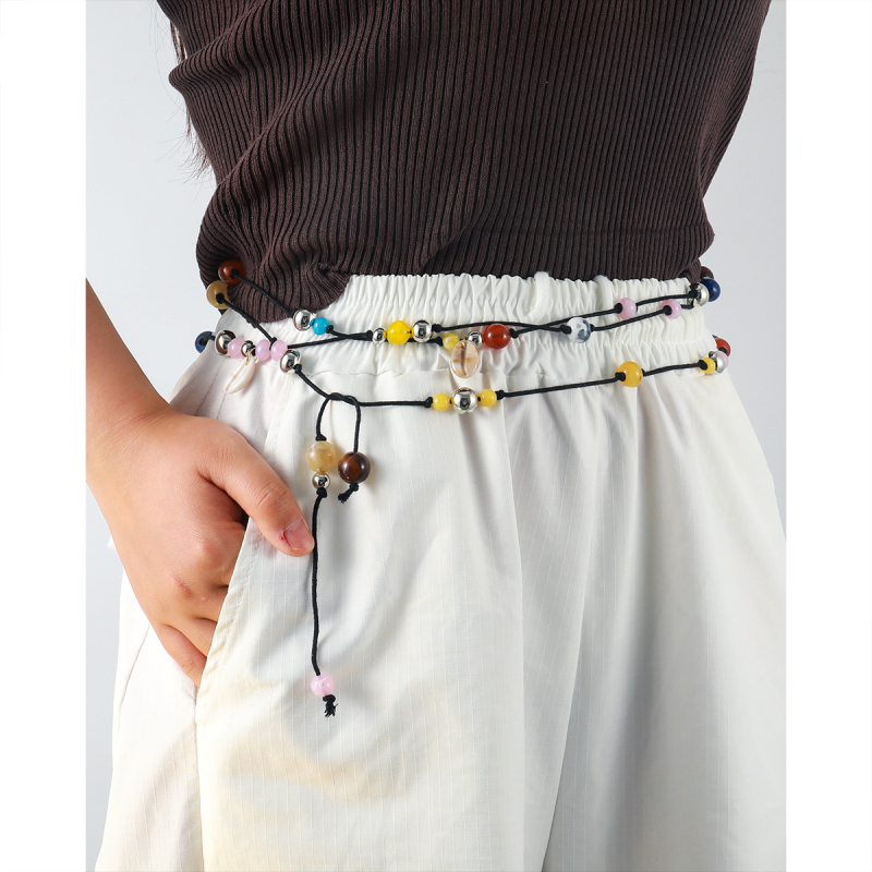 Polymanfi curea pentru femei, design multistrat, din răşină cu scoică, cataramă din aliaj, închidere cu cataramă, mărgele lucrate manual, stil modern și simplu