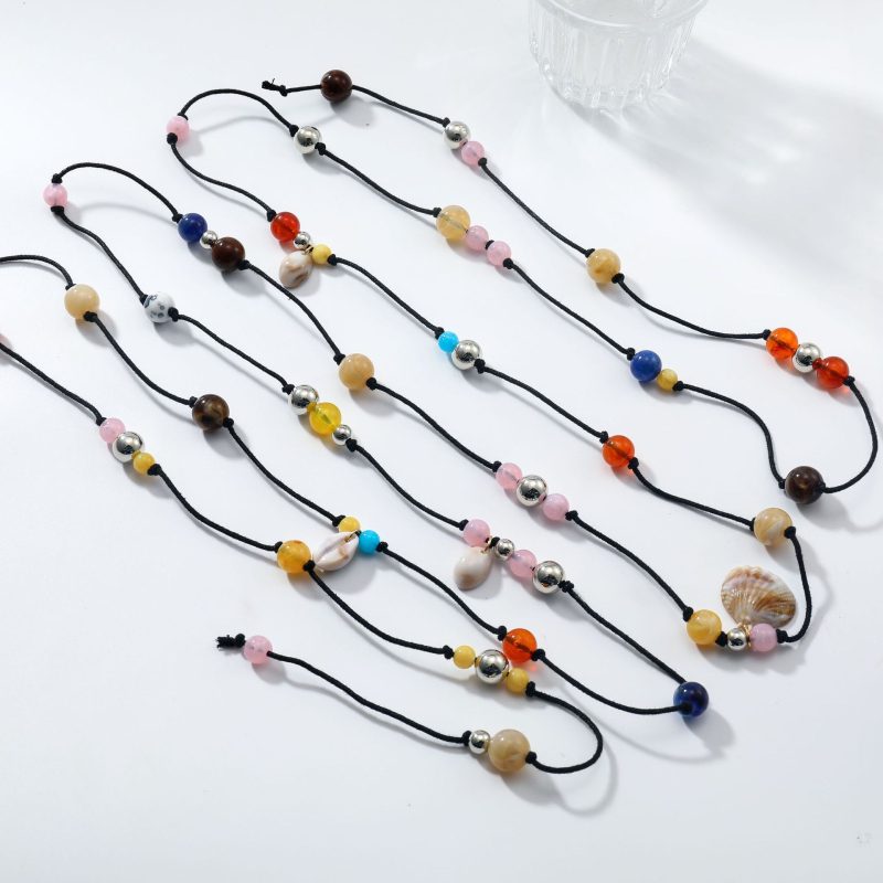 Polymanfi curea pentru femei, design multistrat, din răşină cu scoică, cataramă din aliaj, închidere cu cataramă, mărgele lucrate manual, stil modern și simplu