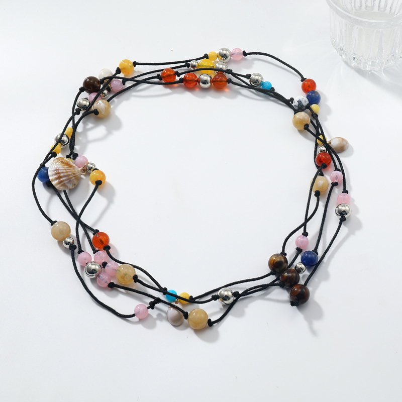 Polymanfi curea pentru femei, design multistrat, din răşină cu scoică, cataramă din aliaj, închidere cu cataramă, mărgele lucrate manual, stil modern și simplu