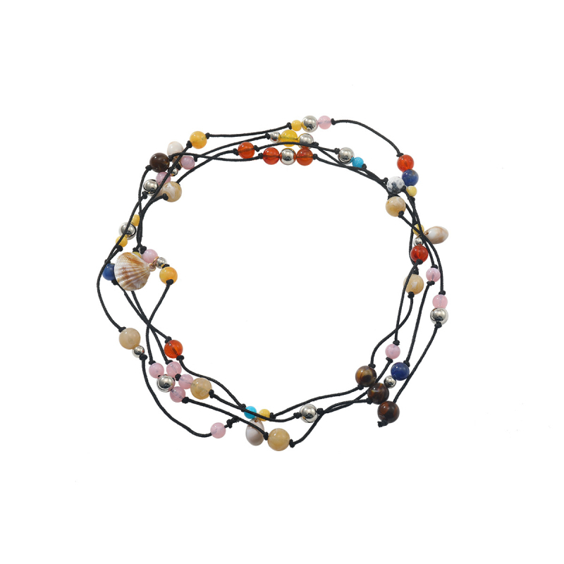 Polymanfi curea pentru femei, design multistrat, din răşină cu scoică, cataramă din aliaj, închidere cu cataramă, mărgele lucrate manual, stil modern și simplu