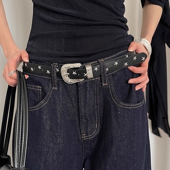 Curea PU cu cataramă din aliaj, închidere cu știft, lățime 2–4 cm, stil hip-hop / street, detaliu star