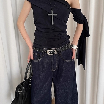 Curea PU cu cataramă din aliaj, închidere cu știft, lățime 2–4 cm, stil hip-hop / street, detaliu star