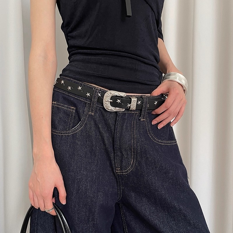 Curea PU cu cataramă din aliaj, închidere cu știft, lățime 2–4 cm, stil hip-hop / street, detaliu star