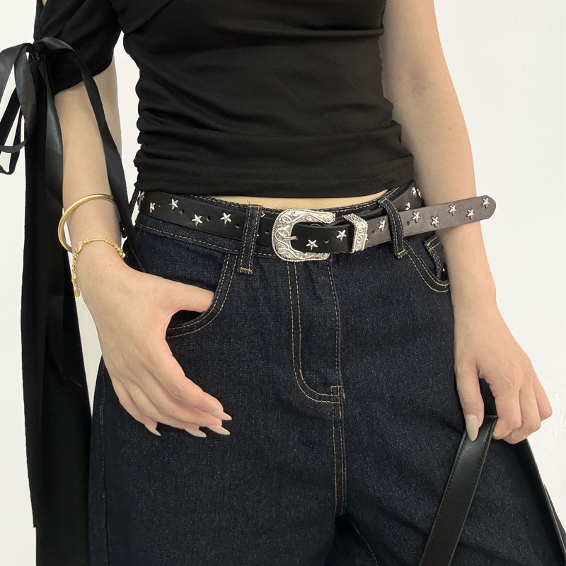 Curea PU cu cataramă din aliaj, închidere cu știft, lățime 2–4 cm, stil hip-hop / street, detaliu star