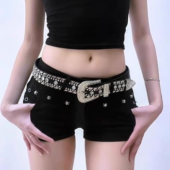 Pojas s kristalima za struk, Y2K punk stil, kopča od legure, kopčanje s iglom, širina 2–4 cm