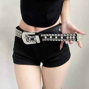 Pojas s kristalima za struk, Y2K punk stil, kopča od legure, kopčanje s iglom, širina 2–4 cm