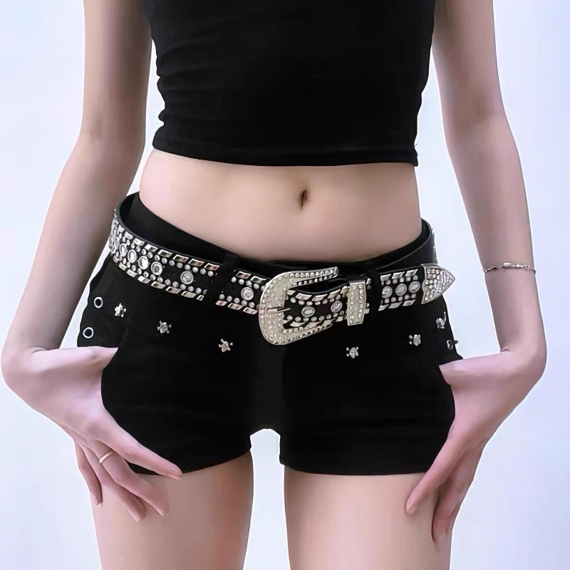 Pojas s kristalima za struk, Y2K punk stil, kopča od legure, kopčanje s iglom, širina 2–4 cm