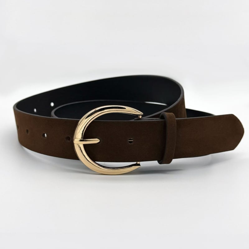 Centură pentru femei din piele artificială, cataramă din aliaj cu știft, închidere cu știft, prelucrare: găurire, electropolizare.