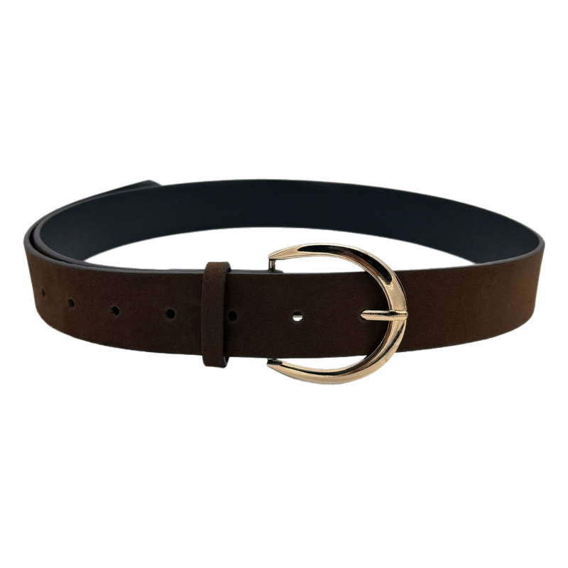 Centură pentru femei din piele artificială, cataramă din aliaj cu știft, închidere cu știft, prelucrare: găurire, electropolizare.