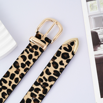Női PU öv leopárd mintával, ötvözet csattal, tűcsattal, szélesség 2-4 cm, elektroplatált felület