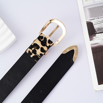 Női PU öv leopárd mintával, ötvözet csattal, tűcsattal, szélesség 2-4 cm, elektroplatált felület