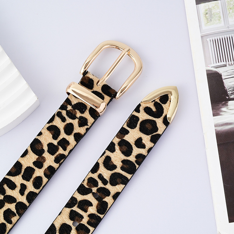 Női PU öv leopárd mintával, ötvözet csattal, tűcsattal, szélesség 2-4 cm, elektroplatált felület