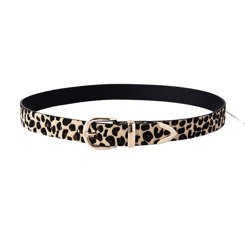 Női PU öv leopárd mintával, ötvözet csattal, tűcsattal, szélesség 2-4 cm, elektroplatált felület
