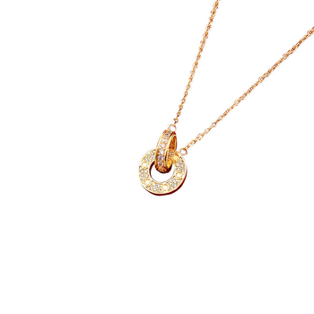 Colier cu inele mari, duble, cercuri interblocante, pandantiv cu două inele, lanț de claviculă, din oțel de titan, electroplacare, greutate 0.35 g