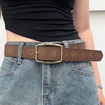 Pojas od PU kože s kopčom od legure, zatvaranje iglom, vintage britansko/francusko retro stil, reljefni antik završetak