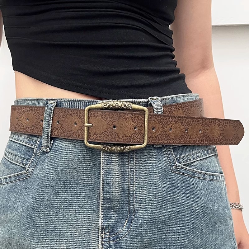 Pojas od PU kože s kopčom od legure, zatvaranje iglom, vintage britansko/francusko retro stil, reljefni antik završetak