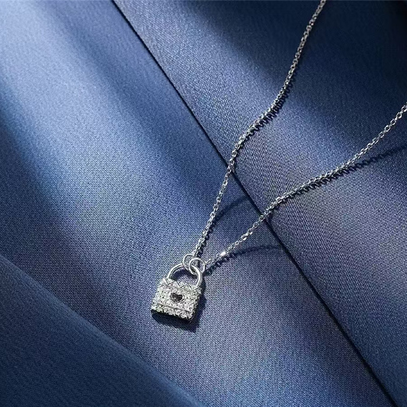 Colier cu pandantiv lacăt în formă de inimă pentru cupluri, aliaj, vară 2023, stil fashion