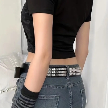 Curea pentru jeanși cu stil retro punk, din piele artificială, cataramă din fier, închidere cu cui, lățime 2–4 cm, decor cu mărgele