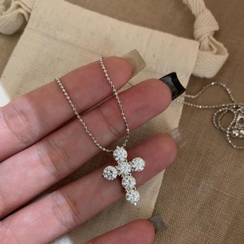 Colier cu cruce, argint 925, lanț obișnuit, stil medieval literar retro