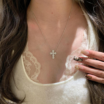 Colier cu cruce, argint 925, lanț obișnuit, stil medieval literar retro