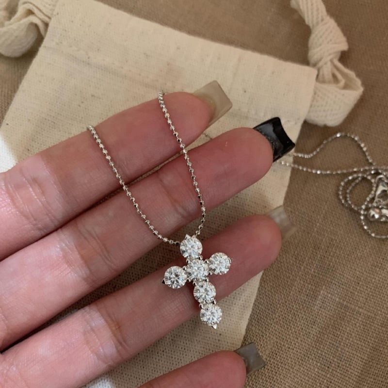 Colier cu cruce, argint 925, lanț obișnuit, stil medieval literar retro