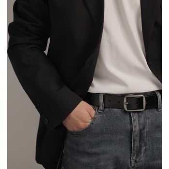 Centură pentru bărbați din piele naturală, din două straturi de piele de vițel, cataramă din aliaj, închidere cu știft, lățime 2–4 cm
