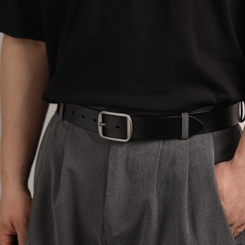 Centură pentru bărbați din piele naturală, din două straturi de piele de vițel, cataramă din aliaj, închidere cu știft, lățime 2–4 cm