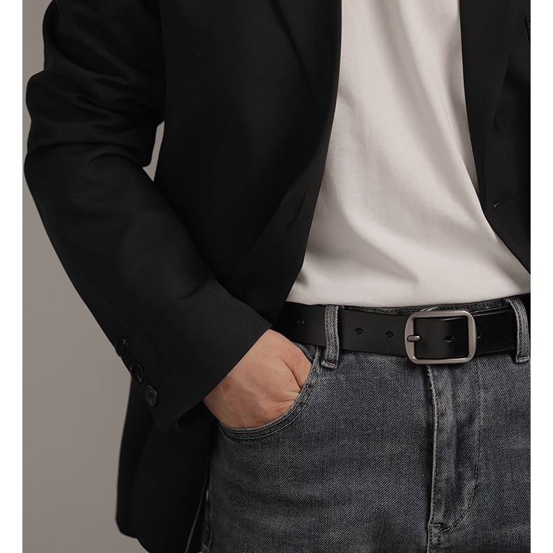 Centură pentru bărbați din piele naturală, din două straturi de piele de vițel, cataramă din aliaj, închidere cu știft, lățime 2–4 cm