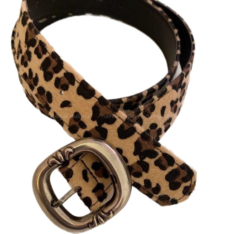 Leopárd mintás PU bőröv, ötvözet csattal, tűcsattal, unisex