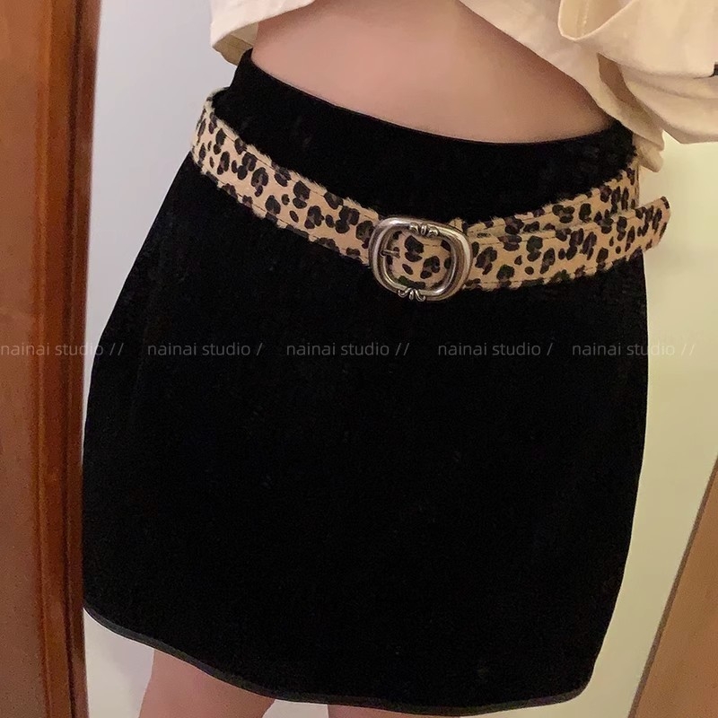 Leopárd mintás PU bőröv, ötvözet csattal, tűcsattal, unisex