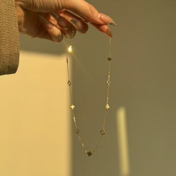 Colier din argint S925 cu trifoi cu patru foi decupat, finisaj lucios, lanț în formă de O