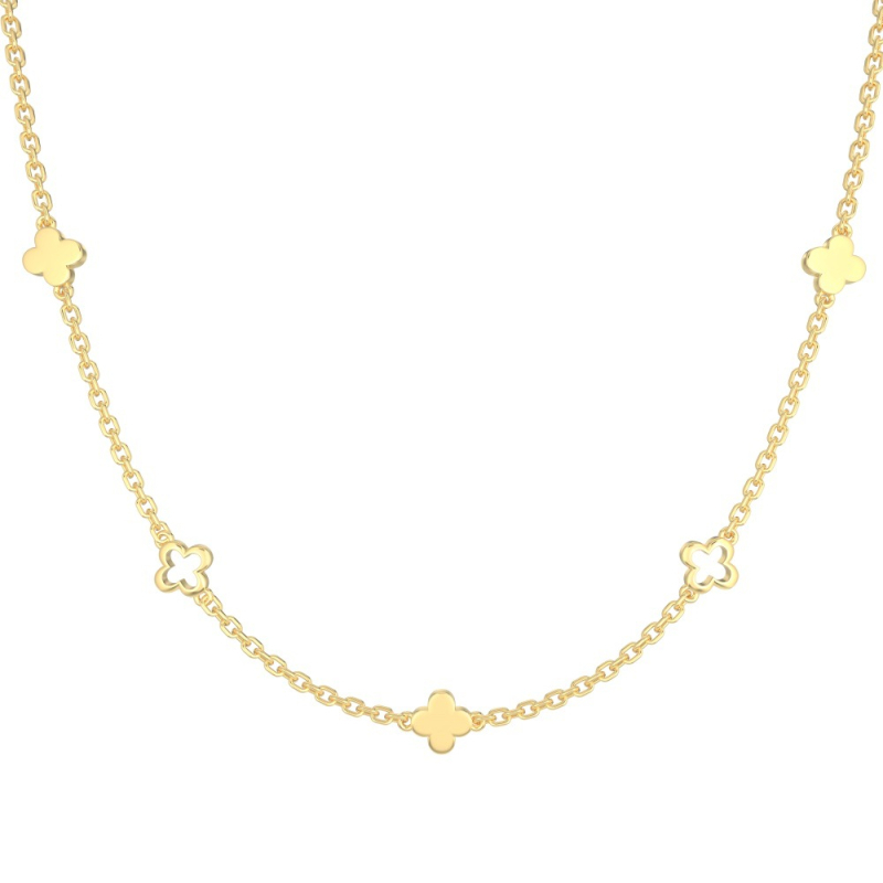 Colier din argint S925 cu trifoi cu patru foi decupat, finisaj lucios, lanț în formă de O